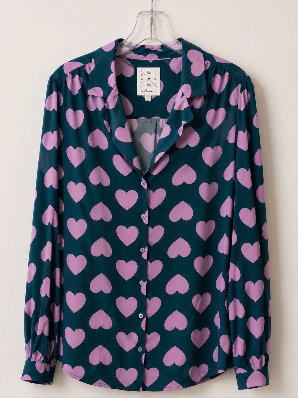 ANORAK Green and Purple Heart Button Down